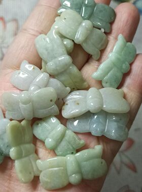 378缅甸天然翡翠手牌雕刻手排蝴蝶左右孔卡30X13mm左右满48元包邮