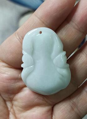 390缅甸天然翡翠吊坠雕刻件手把件飘花蝙蝠如意福瓜福寿卡39X29mm