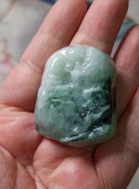 124缅甸天然翡翠吊坠飘花山水牌卡40X33mm左右编绳材料满48元包邮