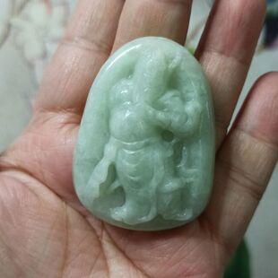 301天然翡翠吊坠蓝水飘花关二爷关公武圣卡48X36mm左右满48元 包邮