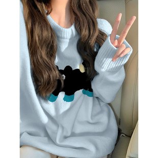 奶呼呼浅蓝色毛衣女2024年秋冬C新款 软糯上衣 爆款 慵懒风针织毛衫