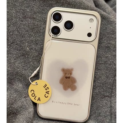 ins韩系灰爱心小熊适用IPhone17promax手机壳苹果1615/14plus银边滴胶12/13pro银边小米17promax防摔findX9软
