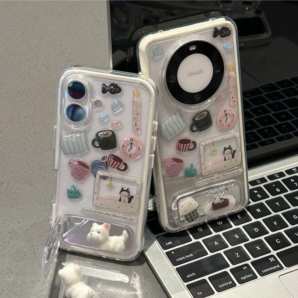 适用iPhone16小黑猫贴纸手机壳