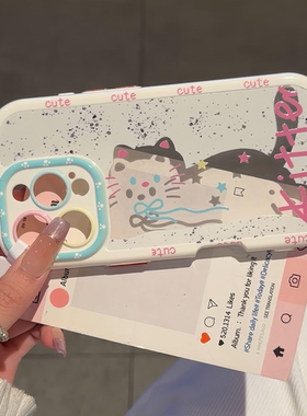 ins风泼墨猫咪手机壳适用iPhon17/16promax可爱小米17pro小众华为pura80卡通mate80软壳红米K90女findx9简约