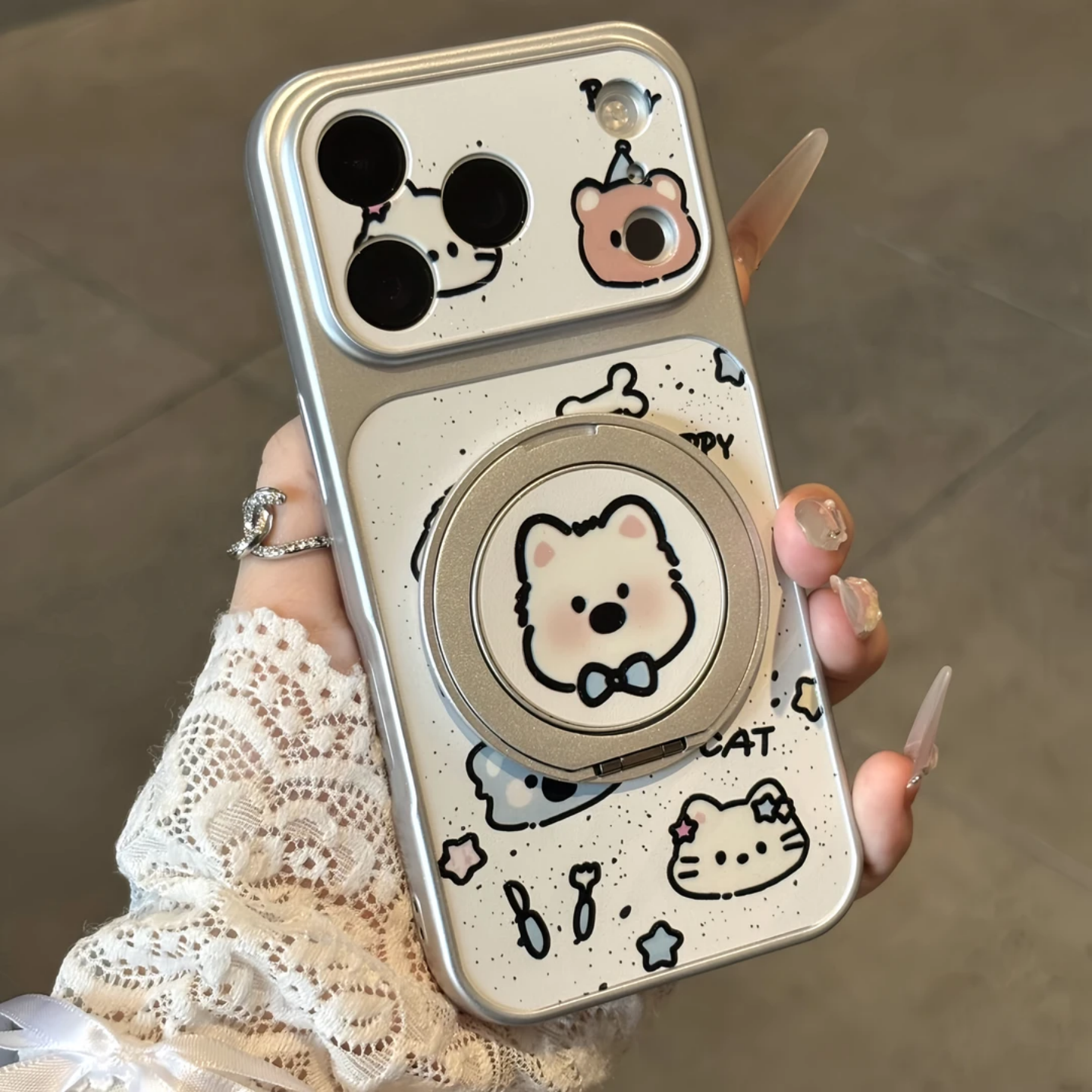可爱领结小狗手机壳适用iPhone17/16promax巨好看小米17pro支架华为pura90大视窗vivos50卡通oppofindx9软壳