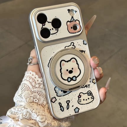 可爱领结小狗手机壳适用iPhone17/16promax巨好看小米17pro支架华为pura90大视窗vivos50卡通oppofindx9软壳