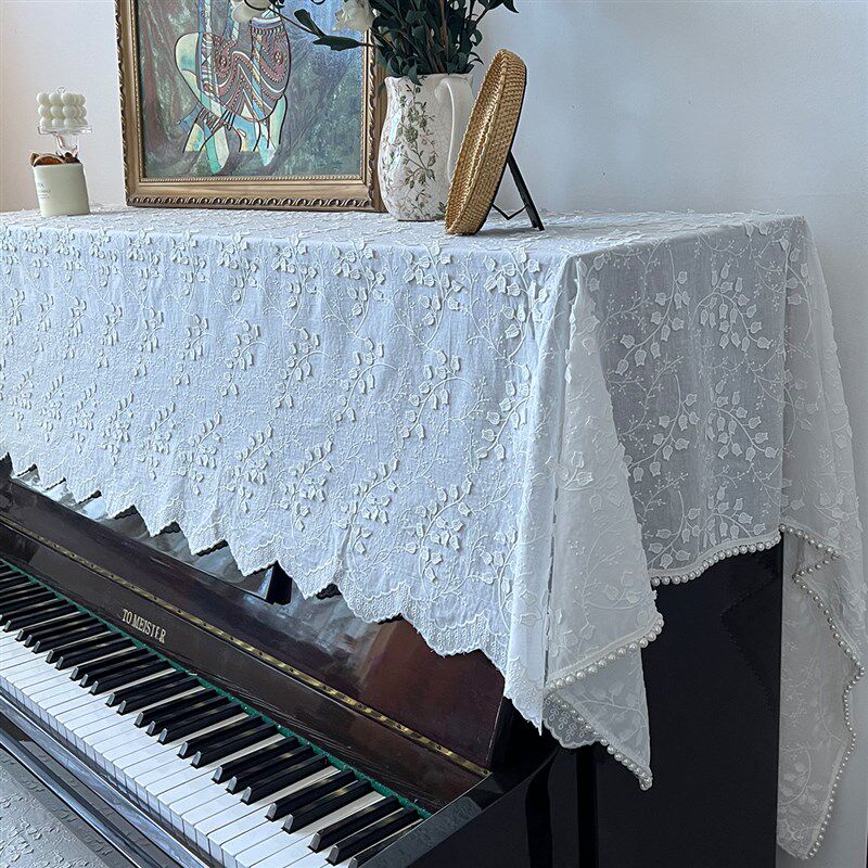 通用钢琴罩现代简约半罩法式绣花钢琴盖巾全罩防尘北欧钢琴盖布
