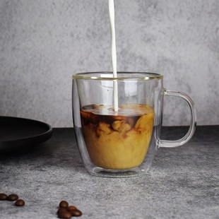 咖啡杯带把手双层玻璃杯 高硼硅隔热水杯家用早餐杯耐热杯子女新款