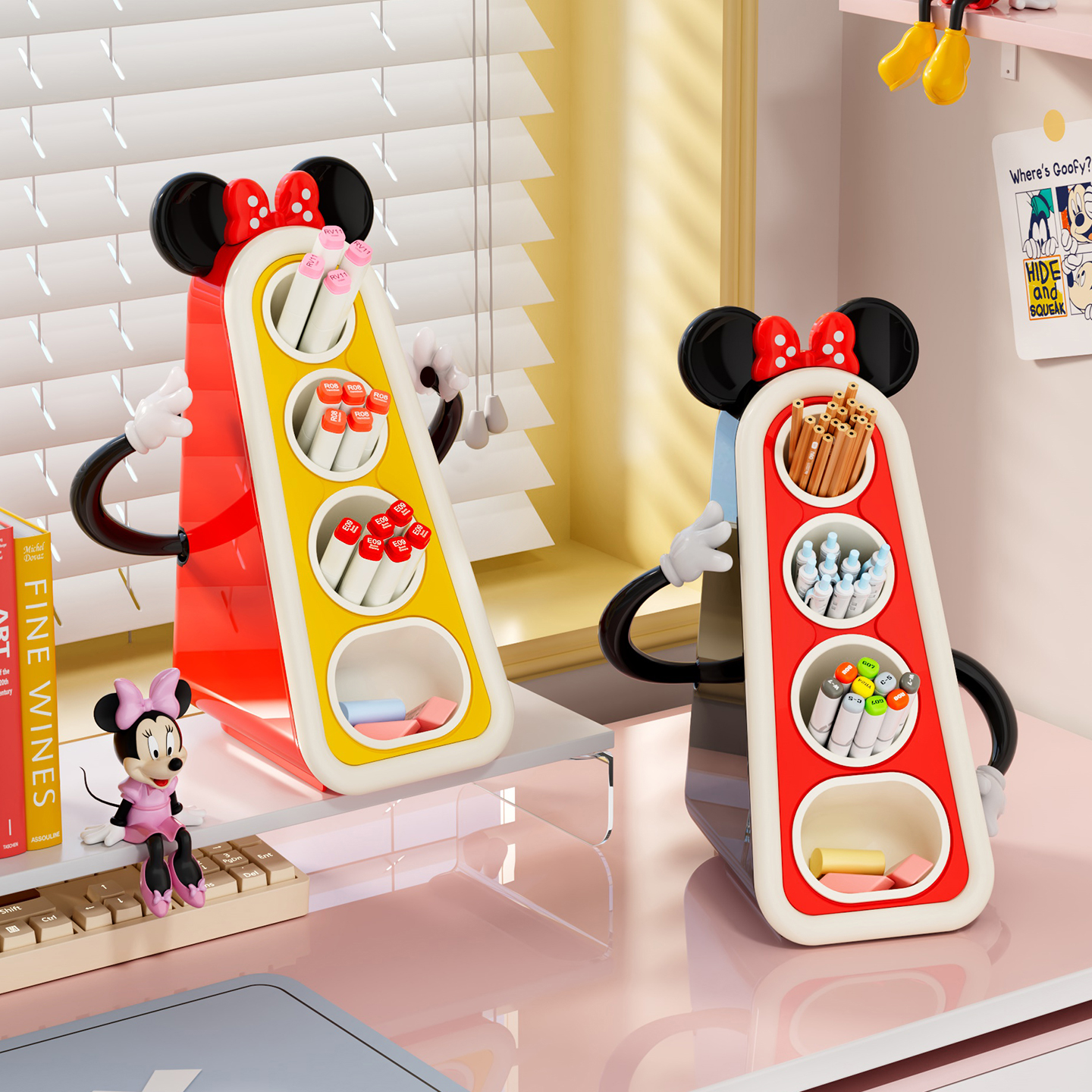 笔筒斜插式画 画笔架大容量儿童男女孩书桌面文具水彩笔麦克笔收