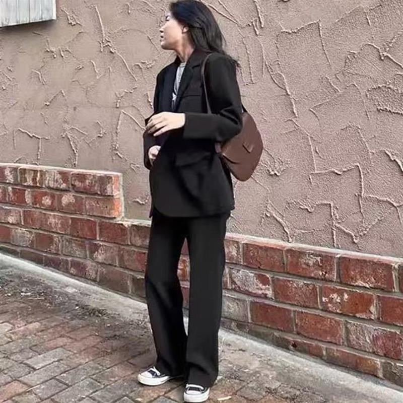 高货速发西装套装女秋秋大学生面试正装女套装宽松西服黑色答辩职