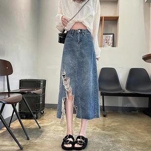 高货速发高腰宽松牛仔半身裙小个子新款 包 梨形身材a字裙女中长款