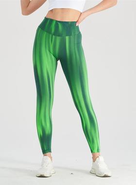 高货速发极光运动绿色瑜伽裤无缝高腰健身裤瑜伽长裤修身蜜桃臀形