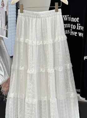 正货白色芭蕾风半身裙女秋季蛋糕裙仙女裙蕾丝半裙a字裙长裙蓬蓬