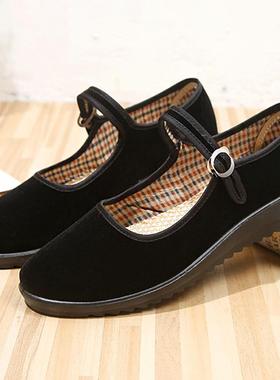 正货老北京布鞋女士黑平绒酒店超市黑色工装鞋妈妈休闲鞋黑一代舞