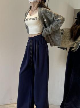 正货白色阔腿裤女秋秋2025新款高腰拖地显瘦宽松直筒卫裤休闲