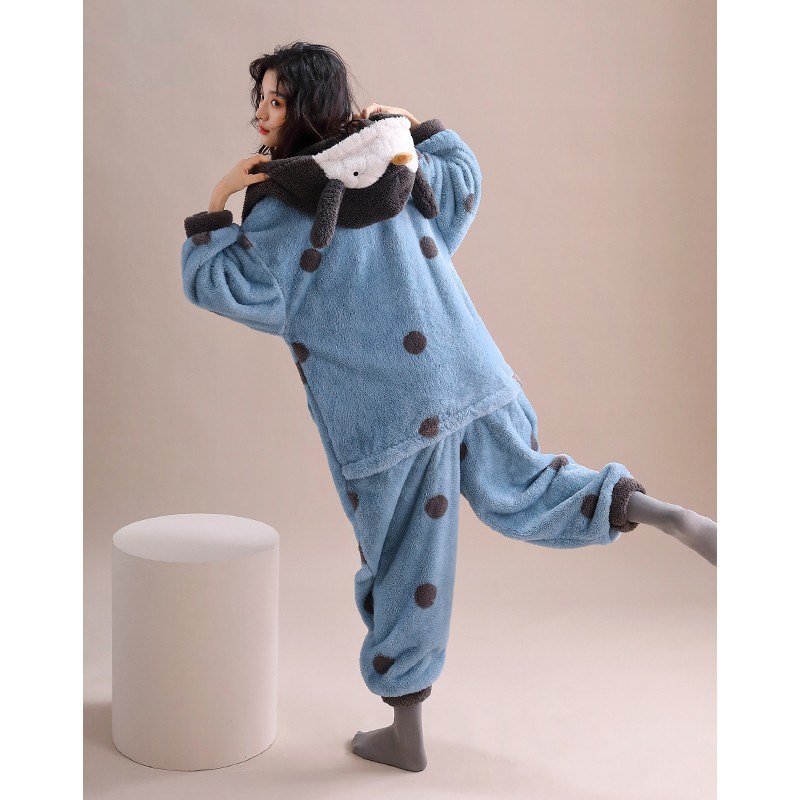 珊瑚绒睡衣少女秋冬季连体可爱卡通动漫学生女生家居服加厚法兰绒