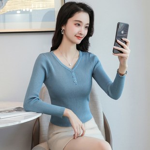 v领薄款针织衫女秋冬修身 小个子高腰气质短款上衣内搭毛衣打底衫