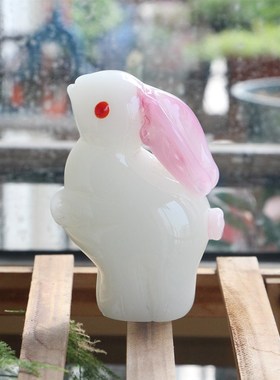 生肖网红夜光兔子淄博琉璃小摆件可爱动物生日礼物装饰工艺品造景
