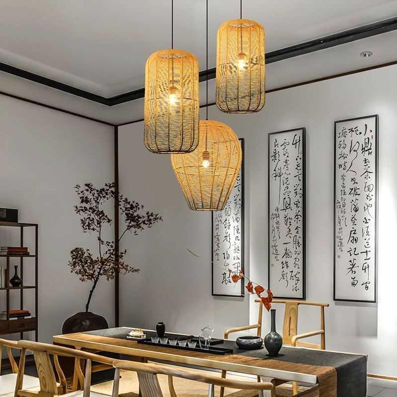 日式麻绳吊灯创意藤编简约饭店餐厅茶楼卧室阳台吧台咖啡店装饰灯