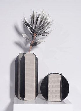 新款轻奢软装饰品大理石皮革干花花器客厅样板间名宿工作室装饰品