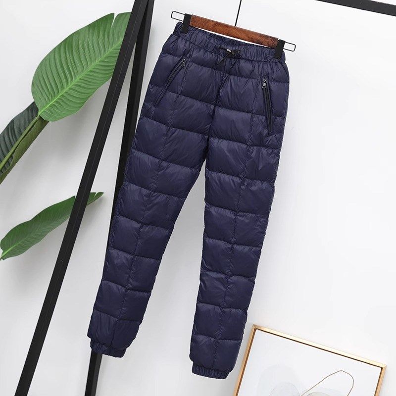 冬季新款修身羽绒裤女外穿小脚加厚大码双面休闲保暖户外羽绒棉裤
