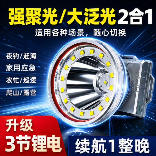 雷蛇聚光泛光二合一头灯户外强光
