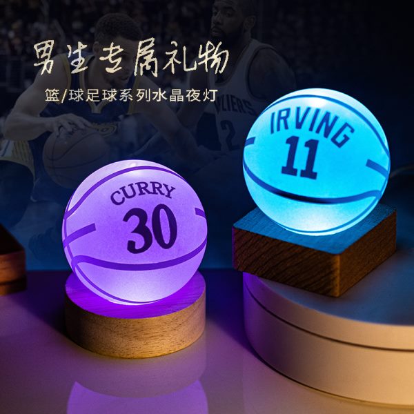 创意水晶篮球足球小夜灯詹姆斯科比梅西C罗摆件送同学生日礼物男
