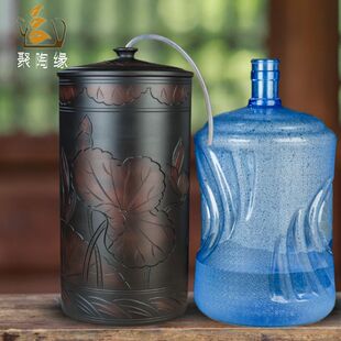 家用纯净水桶蓄水养水大容量茶道泡茶抽水款 储水桶陶瓷水缸老式 新