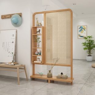 饰置物架 可移动实木藤编屏风隔断进大门入户玄关柜遮挡客厅茶室装