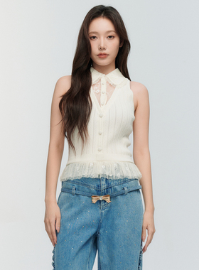 ORA GENESIS2025秋季新品蕾丝拼接针织坎肩上衣