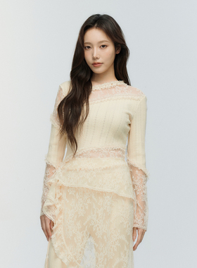 ORA GENESIS2025年冬季新品时尚绣花针织拼接蕾丝上衣