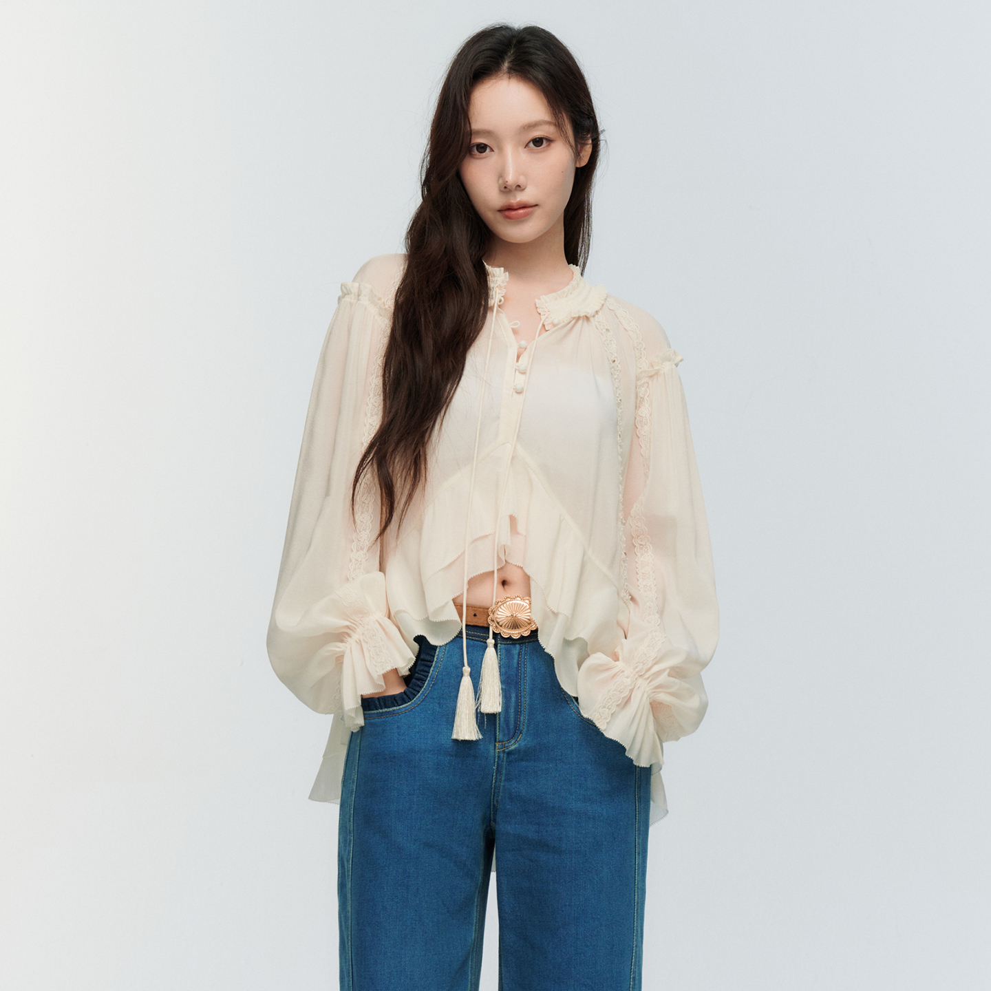 【罗予彤同款】ORA GENESIS2025年冬季新品时尚珠钻装饰丝质上衣