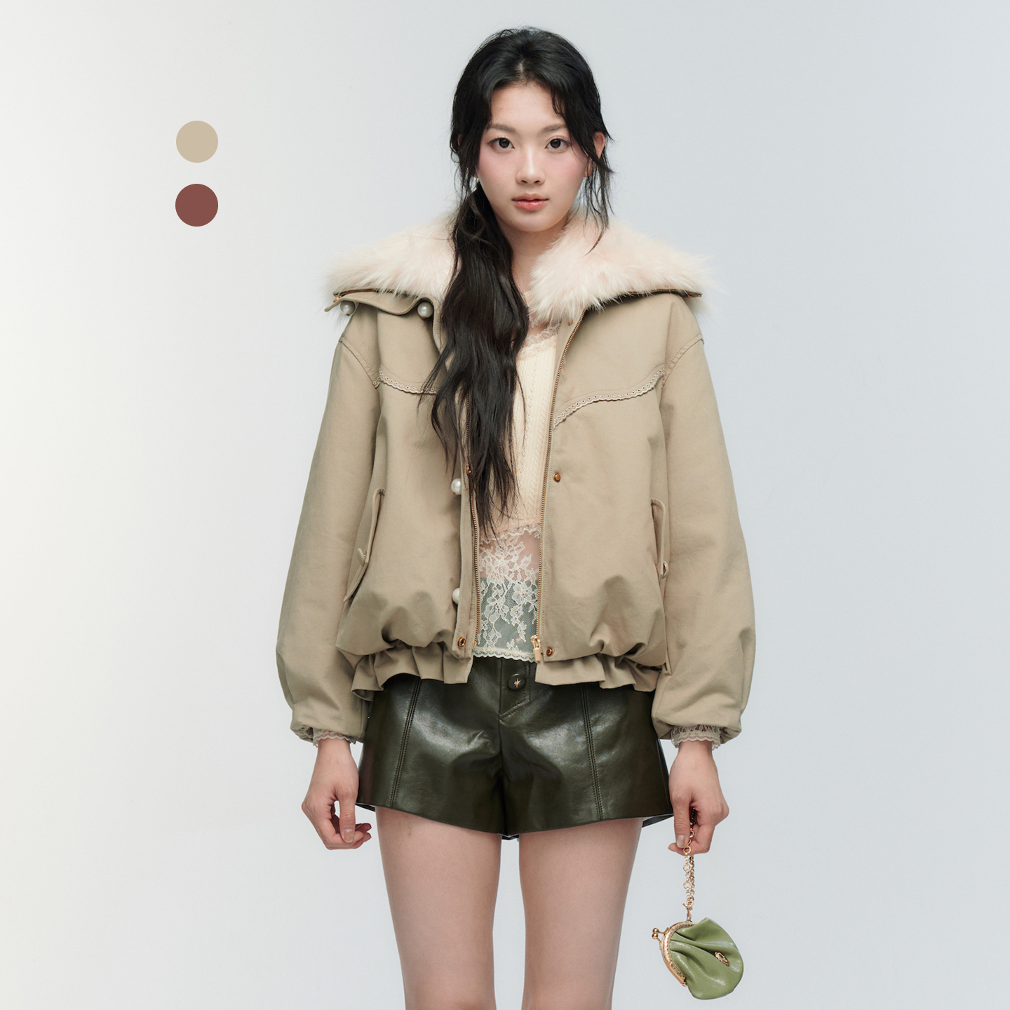 ORA GENESIS2025年冬季新品时尚毛领装饰夹克羽绒服