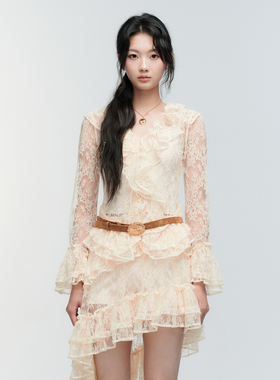 【朴祉禹同款】ORA GENESIS2025年冬季新品时尚蕾丝荷叶边上衣