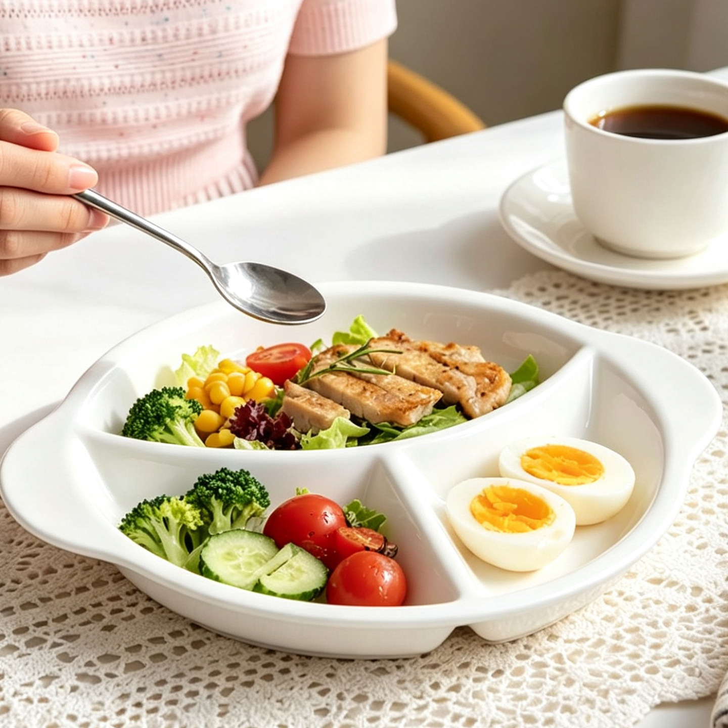 骨瓷早餐三格四格五格大人专用减脂分格餐盘陶瓷儿童食品级餐盘图片