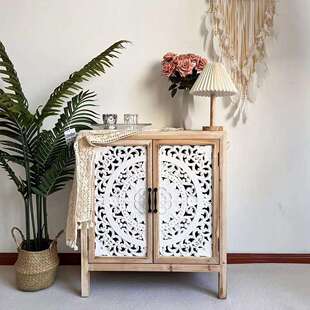 美式复古玄关柜雕花原木装饰柜客厅储物柜落地餐边柜田园风斗柜子