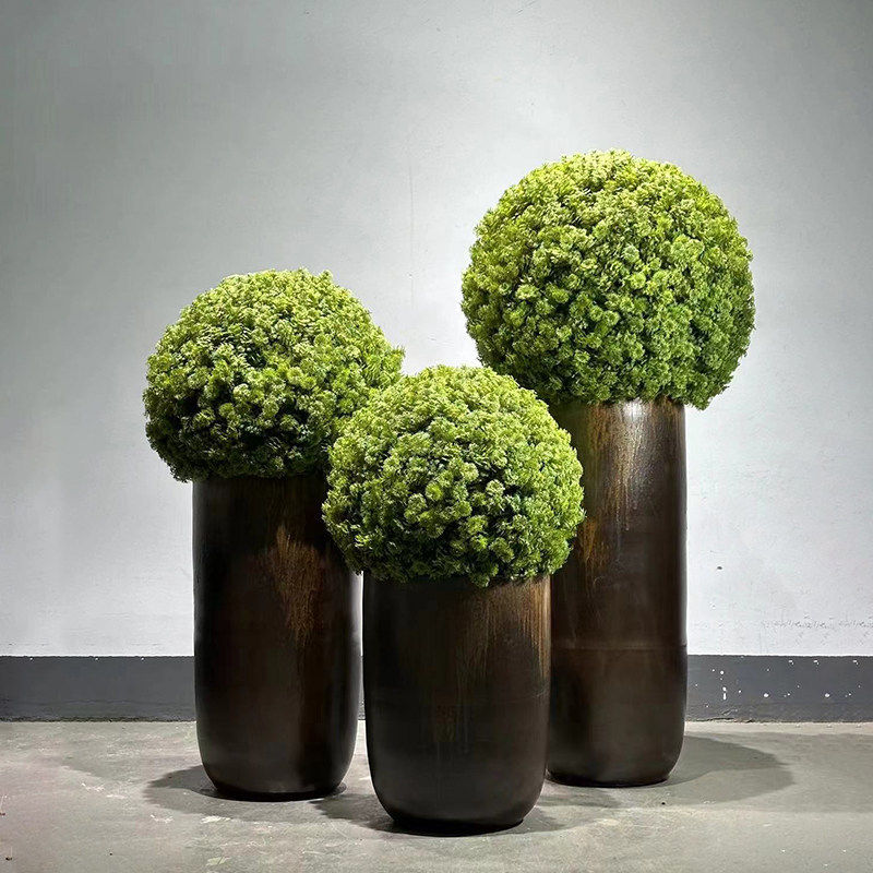 新中式花艺绿植景观样板房客厅售楼处植物球盆栽落地摆件