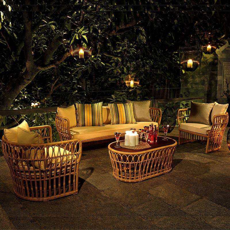 户外休闲藤编沙发阳台庭院花园仿藤塑料粗藤别墅花园露台创意藤椅