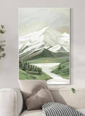 奶油风客厅玄关手绘油画装饰画风景轻奢山谷福禄双全招财鹿挂画