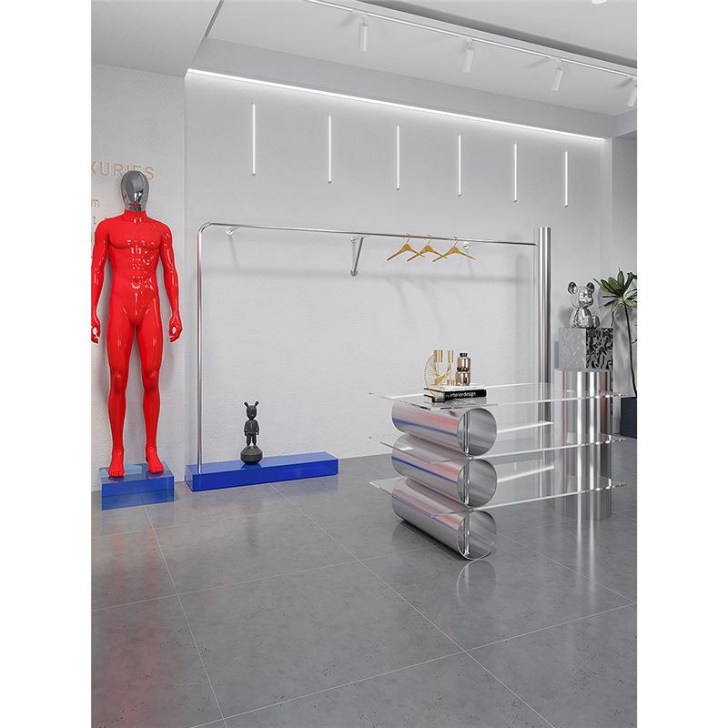 服装店展示架上墙壁挂式不锈钢亚克力挂衣服架子男装陈列货架