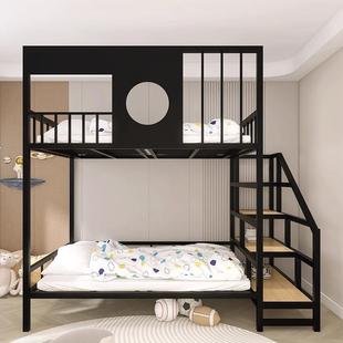 儿童铁艺双人高架床上下铺宿舍公寓阁楼小户型复式双层子母铁床架