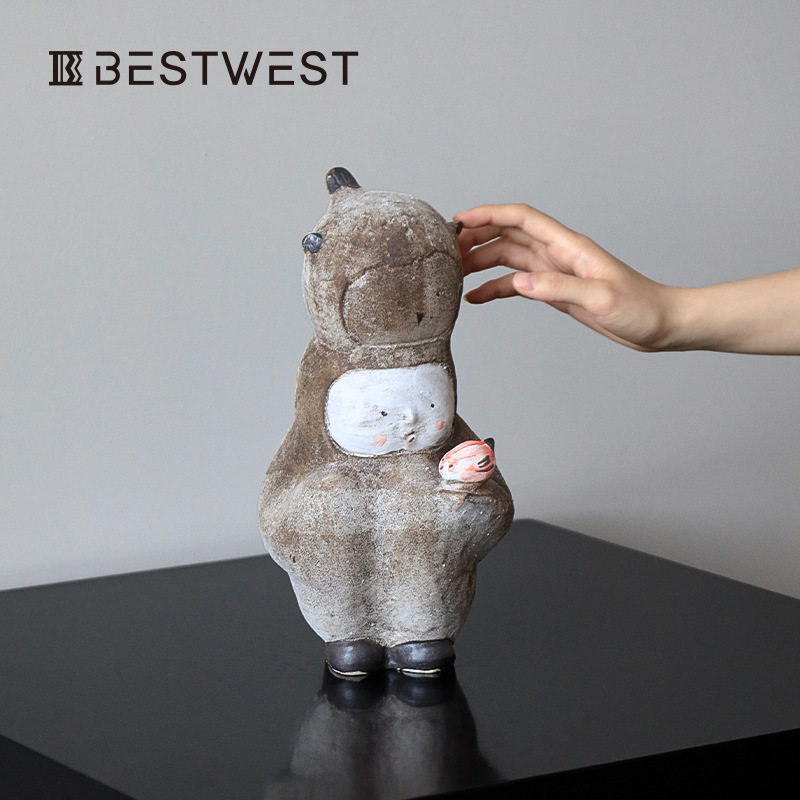 bestwest艺术家手工陶瓷桌面摆件复古创意小众样板间客厅装饰品