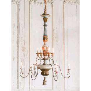 店装 餐厅实木复古做旧雕刻铁艺客厅服装 饰灯 乡村木艺吊灯法式 美式