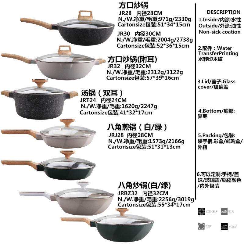 麦饭石平底锅不粘锅多功能炒锅家用汤锅煎锅电磁炉锅锅具套装
