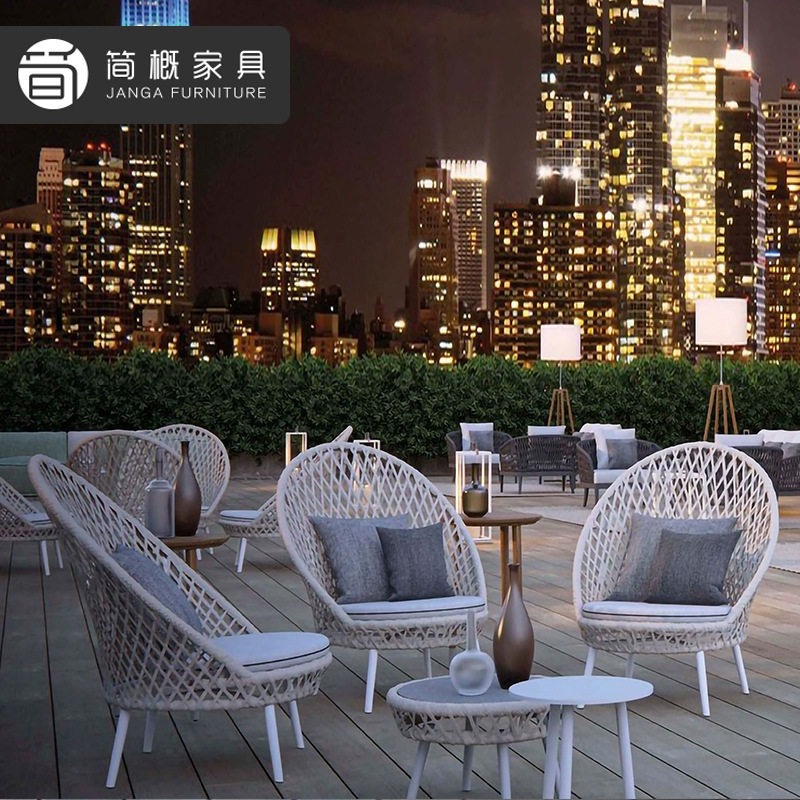 户外别墅花园沙发三件套酒店阳台沙发茶几组合庭院露天单人沙发椅