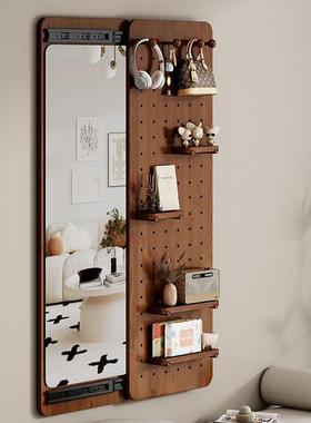 全身镜推拉隐形多功能置物架壁挂储物隔板洞洞板玄关纯实木穿衣镜