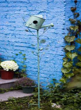 直销铁艺鸟屋洒水壶花插复古做旧园艺装饰品爬藤架杂货