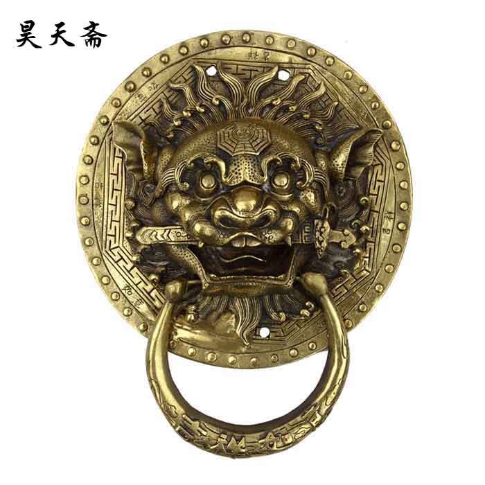 昊天斋纯铜新中式大木门复古狮子头仿古把手 祠堂门兽头拉环