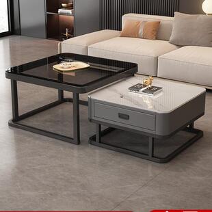 2025新款小户型现代简约落地方形轻奢茶几客厅家用玻璃岩板茶几桌