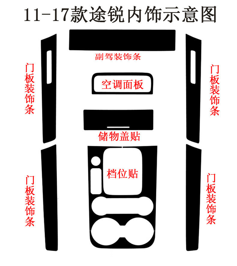 适用于11-17款途锐内饰保护膜 途锐中控改装碳纤维装饰改色保护膜